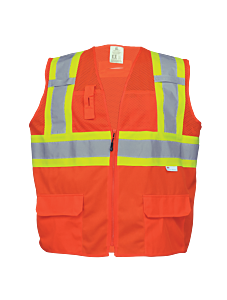 Global Glove Frogwear Go-0047 Solid And Mesh Polyester Hi-Vis Orange Surveyors Safety Vest, Class 2, Size Large