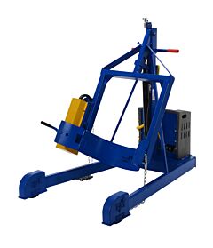 Vestil Hdc-305-96-Dc Steel Portable Dc Powered Hydraulic Drum Carrier, Rotator And Boom 97-9/16" Lift Height 800 Lb. Capacity, Blue / Yellow
