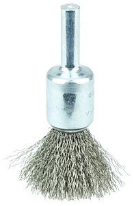 Weiler 10014 Crimped Wire Solid End Brush, Stainless Steel, 1/2 In Dia X 0.0104 In Wire, 25000 Rpm