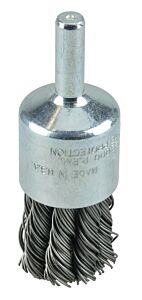 Weiler 10028 Knot Wire End Brush, Steel Bristles, 1-1/8 In Brush Dia X 0.020 In Wire, 22000 Rpm, 1 Ea/Ea