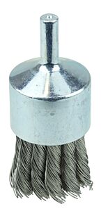Weiler 10032 Knot Wire End Brush, Stainless Steel Bristles, 1-1/8 In Brush Dia X 0.020 In Wire, 22000 Rpm, 1 Ea/Ea