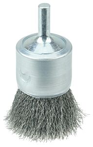 Weiler 11006 Coated Cup Crimped Wire End Brush, Steel, 22,000 Rpm, 1 In X 0.006 In