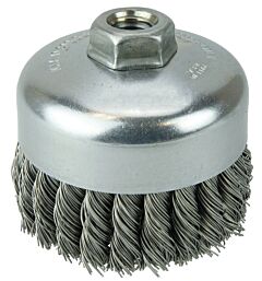 Weiler 12206 Single Row Heavy-Duty Knot Wire Cup Brush, 4 In Dia., Cable Twist, .023 Steel