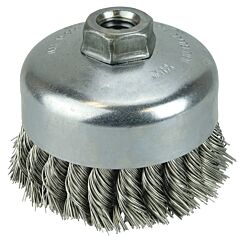 Weiler 12406 Single Row Heavy-Duty Knot Cup Brush, 4 In Dia., 5/8-11 Unc, .014 Stainless
