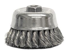 Weiler 12726 Double Row Heavy-Duty Knot Wire Cup Brush, 4 In Dia., 5/8-11 Unc Arbor, .02 Stainless Steel