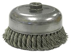 Weiler 12916 Double Row Heavy-Duty Knot Wire Cup Brush, 6 In Dia., 5/8-11 Unc Arbor, 1.5 X .023 In Steel