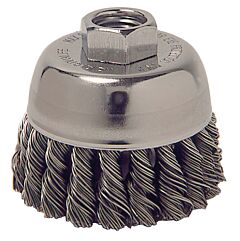 Weiler 13015 Single Row Heavy-Duty Knot Wire Cup Brush, 2 3/4 In Dia., M10 X 1.25, .014 Steel