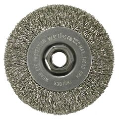 Weiler 13085 Crimped Wire Wheel, 4 In Dia X 1/2 In W, 0.014 In Stainless Steel Wire, 14000 Rpm