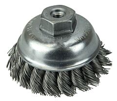 Weiler 13151 Single Row Heavy-Duty Knot Wire Cup Brush, 3-1/2 In Dia., M10 X 1.5, .023 Steel