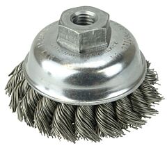 Weiler 13152 Single Row Heavy-Duty Knot Wire Cup Brush, 3-1/2 In Dia., M14 X 2, .023 Steel