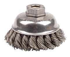Weiler 13153 Single Row Heavy-Duty Knot Wire Cup Brush, 3 1/2 In Dia., 3/8-24 Unf, .023 Steel
