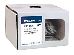 Weiler 13156P Single Row Heavy-Duty Knot Wire Cup Brush, 3 1/2 In Dia., 5/8-11 Unc, .023 Steel