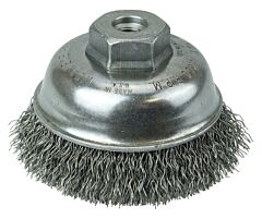 Weiler 13175 Crimped Wire Cup Brush, 3 1/2 In Dia., M10 X 1.25 Arbor, Steel Wire