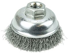 Weiler 13181 Crimped Wire Cup Brush, 3-1/2 In Dia, 5/8-11 Unc Arbor, 0.014 In Steel Wire