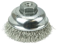 Weiler 13182 Crimped Wire Cup Brush, 3-1/2 In Dia., M10 X 1.25 Arbor, Stainless Steel Wire