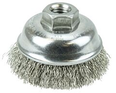 Weiler 13188 Crimped Wire Cup Brush, 3-1/2 In Dia, 5/8-11 Unc Arbor, 0.014 In Stainless Steel