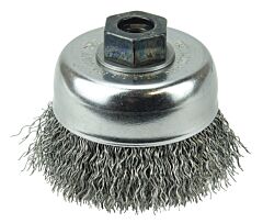 Weiler 13240 Crimped Wire Cup Brush, 3 In Dia., M10 X 1.25 Arbor, .014 In Steel Wire