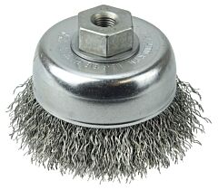 Weiler 13243 Crimped Wire Cup Brush, 3 In Dia., 3/8-24 Unf Arbor, Steel Wire