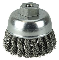 Weiler 13284 Single Row Heavy-Duty Knot Wire Cup Brush, 2 3/4 In Dia., 3/8-24 Unf, .02 Steel