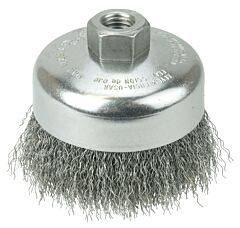 Weiler 14016 Crimped Wire Cup Brush, 4 In Dia., 5/8-11 Unc Arbor, .0118 In Steel Wire