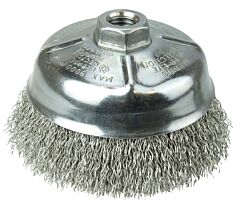 Weiler 14256 Crimped Wire Cup Brush, 5 In Dia., 5/8-11 Unc Arbor, Stainless Steel Wire