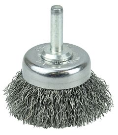Weiler 14301 Stem-Mounted Crimped Wire Cup Brush, 1-3/4 In Dia, 0.0118 In Steel Wire