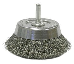 Weiler 14302 Stem-Mounted Crimped Wire Cup Brush, 2-3/4 In Dia, 0.0118 In Steel Wire