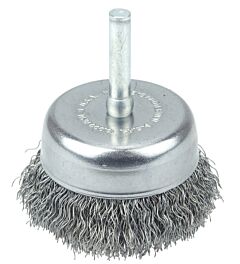 Weiler 14306 Stem-Mounted Crimped Wire Cup Brush, 2 In Dia, 0.0118 In Steel Wire