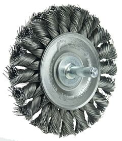 Weiler 17680 Standard Twist Knot Wire Wheel, 3-1/4 In Dia X 3/8 In W Face, 0.0118 In Steel Wire, 25000 Rpm, 1/4 In Stem