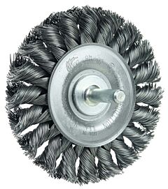 Weiler 17682 Standard Twist Knot Wire Wheel, 3-1/4 In Dia X 3/8 In W Face, 0.020 In Steel Wire, 25000 Rpm, 1/4 In Stem