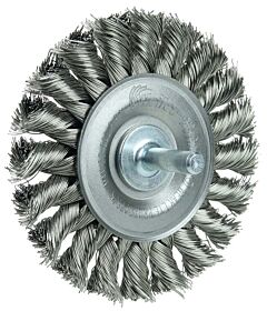 Weiler 17684 Standard Twist Knot Wire Wheel, 3-1/4 In Dia X 3/8 In W Face, 0.014 In Stainless Steel Wire, 25000 Rpm, 1/4 In Stem