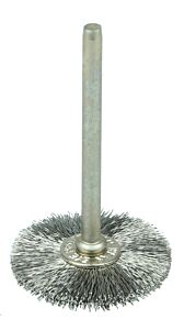 Weiler 26014 Miniature Stem-Mounted Wheel Brush, 1 In Dia., 0.003 In Ss Wire, 37,000 Rpm