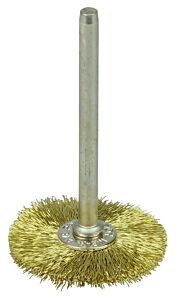 Weiler 26016 Miniature Stem-Mounted Wheel Brush, 1 In Dia., 0.005 In Brass Wire, 37,000 Rpm