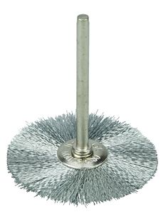 Weiler 26021 Miniature Stem-Mounted Wheel Brush, 1 1/4In Dia., 0.005In Steel Wire, 37,000 Rpm