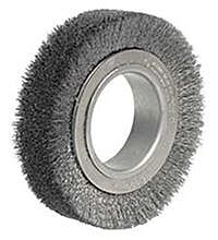 Weiler 03000 Wide-Face Crimped Wire Wheel, 4 1/2 In Dia. X 1 1/4 In W, 0.006 In Steel, 6,000 Rpm