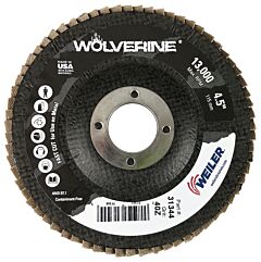 Weiler 31344 Vortec Pro® Abrasive Flap Disc, 4-1/2 In Dia, 40 Grit, 7/8 Arbor, 13000 Rpm, Type 29
