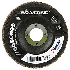 Weiler 31346 Vortec Pro® Abrasive Flap Disc, 4-1/2 In Dia, 80 Grit, 7/8 Arbor, 13000 Rpm, Type 29