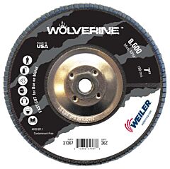 Weiler 31367 Vortec Pro® Abrasive Flap Disc, 7 In Dia, 36 Grit, 5/8 In-11, 8600 Rpm, Type 29