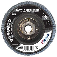 Weiler 31408 4-1/2" Abrasive Flap Disc, Flat, Phenolic Backing, 4 Oz