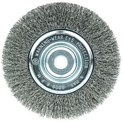 Weiler 36200 Wolverine Crimped Wire Wheel, 6 In Dia, Narrow, .014 In, Carbon Steel, 6,000 Rpm