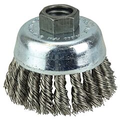 Weiler 36239 Wolverine® Knot Wire Cup Brush, 3 In Dia, 5/8-11 Arbor, 0.020 In Wire, Stainless Steel
