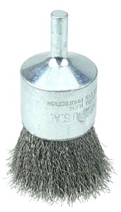Weiler 36285 Vortec Pro Stem Mtd Crimped Wire End Brushes, Stainless, 1 In Dia, .006 Wire