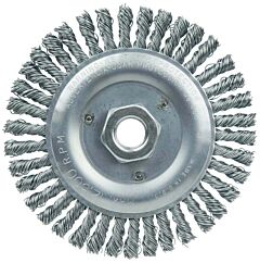 Weiler 36295 Wolverine® Knot Wire Wheel, Stringer Bead Twist, 5 In Dia X 3/16 In W Face, 5/8 In-11 Unc, 0.020 In Steel Wire, 12500 Rpm
