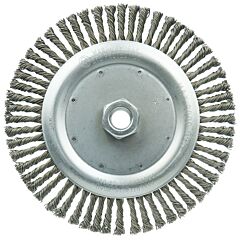 Weiler 36297 Wolverine® Knot Wire Wheel, Stringer Bead Twist, 7 In Dia X 3/16 In W Face, 5/8 In-11 Unc, 0.020 In Steel Wire, 9000 Rpm