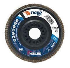 Weiler 50005 Trimmable Tiger® Flap Discs, 4 1/2 In, 120 Grit, 7/8 In Arbor, 13,000 Rpm
