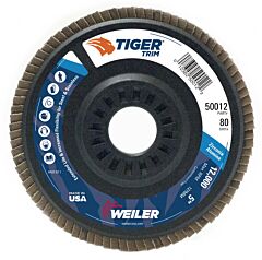 Weiler 50012 Trimmable Tiger® Flap Discs, 5 In, 80 Grit, 7/8 In Arbor, 12,000 Rpm