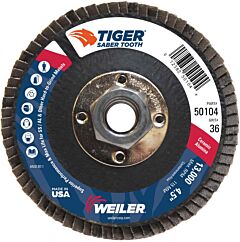 Weiler 50104 Saber Tooth Ceramic Flap Discs, 4 1/2 In, 36 Grit, 5/8 Arbor, 13,000 Rpm