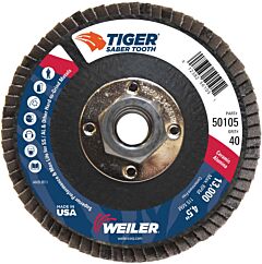 Weiler 50105 Saber Tooth™ Ceramic Flap Disc, 4-1/2 In, 40 Grit, 5/8 In Arbor, 13,000 Rpm