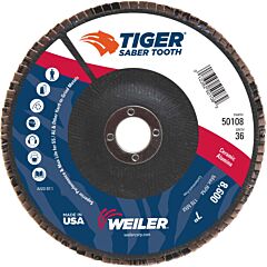 Weiler 50108 Saber Tooth Ceramic Flap Discs, 7 In, 36 Grit, 7/8 In Arbor, 12,000 Rpm