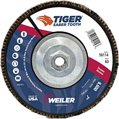 Weiler 50114 Saber Tooth Ceramic Flap Discs, 7 In Dia, 60 Grit, 5/8-11 In Arbor, 12000 Rpm